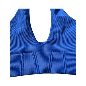 Intimately Free People Blue Ribbed Halter Top Sleeveless Crop Tank
